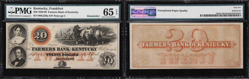 Frankfort, Kentucky. Farmers Bank of Kentucky. 18xx $20. PMG Gem Uncirculated 65...