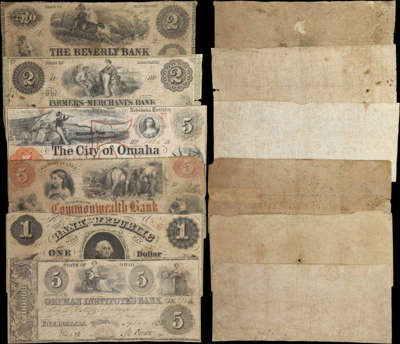 Lot of (6) Mixed Obsoletes. Various States. 1838-62 $1, $2 & $5. Very Good to Ch...