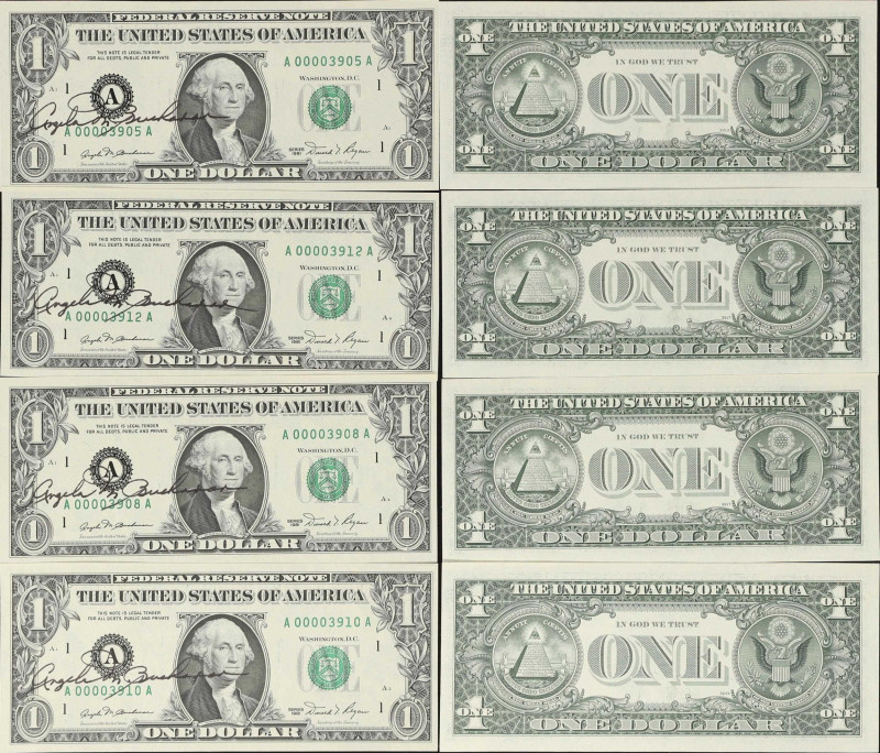 Lot of (4). Fr. 1911-A. 1981 $1 Federal Reserve Note. Boston. Choice Uncirculate...