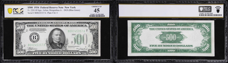 Fr. 2201-B. 1934 Dark Green Seal $500 Federal Reserve Note. New York. PCGS Bankn...