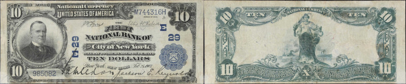 New York, New York. 1902 Plain Back $10 Fr. 624. First NB. Charter #29. Very Fin...