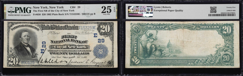 New York, New York. 1902 Plain Back $20 Fr. 650. First NB of the City of New Yor...