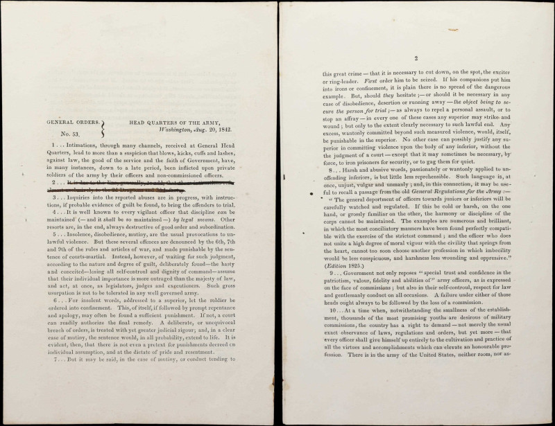 1842 General Winfield Scott Signed General Orders.
Contemporaneous to the Semin...