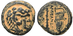 KINGS of MACEDON. Alexander III the Great, 336-323 BC. Ae (bronze, 6.64 g, 22 mm). Head of Herakles to right, wearing lion skin headdress. Rev. ΑΛΕΞΑΝ...