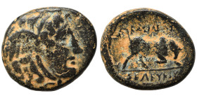SELEUKID KINGS of SYRIA. Seleukos I Nikator, 312-281 BC. Ae (bronze, 6.02 g, 20 mm). Winged head of Medusa right. Rev. ΒΑΣΙΛΕΩΣ / ΣΕΛΕΥΚΟΥ Bull buttin...