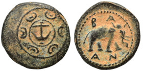 SELEUKID KINGS of SYRIA. Antiochos I Soter. 281-261 BC. Ae (bronze, 1.79 g, 12 mm). Antioch on the Orontes. Macedonian shield with central anchor. Rev...