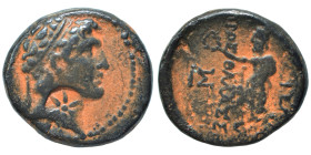 SELEUKID KINGS of SYRIA. Antiochos IV Epiphanes, 175-164 BC. (bronze, 3.97 g, 17 mm), Laodicea ad Mare. Diademed and draped bust of Antichos IV to rig...