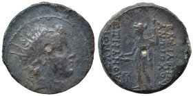 SELEUKID KINGS of SYRIA. Antiochos VI Dionysos, 144-142 BC. Ae (bronze, 11.01 g, 22 mm), Apameia (?). Radiate and diademed head right. Rev. BAΣIΛEΩΣ A...