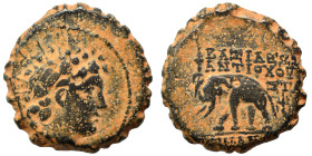 SELEUKID KINGS of SYRIA. Antiochos VI Dionysos, 144-142 BC. Ae Serrate (bronze, 6.55 g, 19 mm), Antioch on the Orontes. Radiate and diademed head righ...