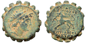SELEUKID KINGS of SYRIA. Antiochos VI Dionysos, 144-142 BC. Ae Serrate (bronze, 3.98 g, 17 mm), Antioch on the Orontes. Radiate and diademed head righ...