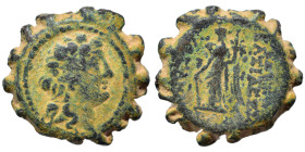 SELEUKID KINGS of SYRIA. Alexander II Zabinas, 128-122 BC. Ae serrate (bronze, 5.68 g, 18 mm), Apamea on the Orontes (?). Head of youthful Dionysos to...