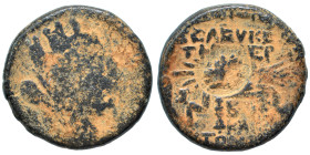 SYRIA, Seleucis and Pieria. Seleucia Pieria. 1st century BC. Ae (bronze, 6.79 g, 19 mm). Veiled and turreted head of Tyche right. Rev. Filleted thunde...