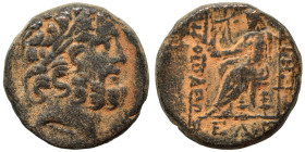 SYRIA, Seleucis and Pieria. Antioch, 1st century BC. Ae (bronze, 7.55 g, 19 mm). Laureate head of Zeus right. Rev. ANTIOXΕΩN THΣ / MHTPOΠOΛEΩΣ Zeus Ni...