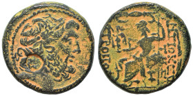 SYRIA, Seleucis and Pieria. Antioch, 1st century BC. Ae (bronze, 12.52 g, 23 mm). Laureate head of Zeus right. Rev. ANTIOXΕΩN THΣ / MHTPOΠOΛEΩΣ Zeus N...