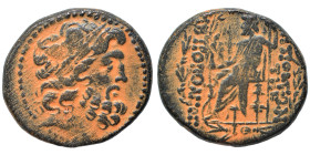 SYRIA, Seleucis and Pieria. Antioch, 1st century BC. Ae (bronze, 12.62 g, 25 mm). Laureate head of Zeus right. Rev. ANTIOXΕΩN THΣ / MHTPOΠOΛEΩΣ Zeus N...
