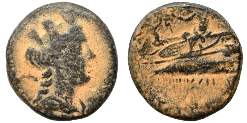 PHOENICIA. Arados. 2nd centuries BC. Ae (bronze, 6.44 g, 20 mm). Turreted bust o...