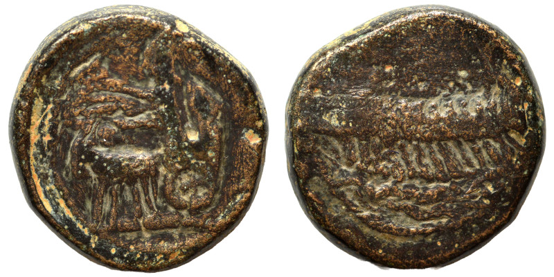 PHOENICIA. Sidon. Ae (bronze, 6.05 g, 16 mm). War galley moving left, waves belo...