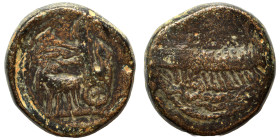 PHOENICIA. Sidon. Ae (bronze, 6.05 g, 16 mm). War galley moving left, waves below. Rev. Persian King carried left in chariot with driver. Cf Betlyon 2...