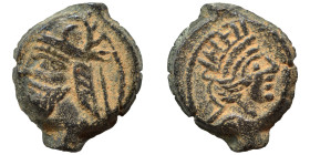 KINGS of PARTHIA. Vologases III, circa 105-147. Tetrachalkon (bronze, 1.22 g, 10 mm), Seleukeia on the Tigris, Diademed bust of Vologases III to left,...
