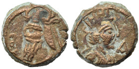 KINGS of PARTHIA. Vologases IV, circa 147-191. Ae (bronze, 3.51 g, 15 mm). Crowned bust left. Rev. Turreted and draped of Tyche right. Nearly very fin...