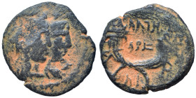 NABATAEA. Aretas IV with Shaqilat, 9 BC - 40 AD. Ae (bronze, 3.95 g, 18 mm), Petra. Jugate busts of Aretas and Shuqailat right. Rev. Crossed cornucopi...