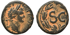 SYRIA, Seleucis and Pieria. Antioch. Titus, 79-81. Ae (bronze, 6.39 g, 21 mm). T CAESAR IMP PONT Laureate head of Titus, right. Rev. S C in laurel wre...
