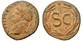 SYRIA, Seleucis and Pieria. Antioch. Domitian, 81-96. 'As' (bronze, 12.13 g, 26 mm). IMP DOMITIANVS CAES AVG Laureate head of Domitian to left. Rev. L...