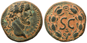 SYRIA, Seleucis and Pieria. Antioch. Antoninus Pius, 138-161. Ae (bronze, 14.55 g, 25 mm). Laureate head of Antoninus Pius to right. Rev. Large S•C; b...