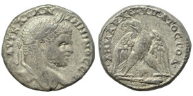SYRIA, Seleucis and Pieria. Antioch. Caracalla, 198-217. Tetradrachm (billon, 13.60 g, 26 mm). Laureate head right. Rev. ΔΗΜΑΡX ЄΞ ΥΠΑΤΟC ΤΟ Δ Eagle s...