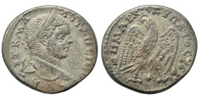 SYRIA, Seleucis and Pieria. Antioch. Caracalla, 198-217. Tetradrachm (billon, 11.96 g, 27 mm). Laureate head right. Rev. ΔΗΜΑΡX ЄΞ ΥΠΑΤΟC ΤΟ Δ Eagle s...