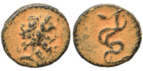 SYRIA, Seleukis and Pieria. Antioch. Pseudo-autonomous, 2nd century. Ae Tessera (bronze, 2.66 g, 15 mm). Head of Asklepios right. Rev. Serpent-entwine...
