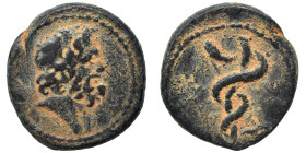 SYRIA, Seleukis and Pieria. Antioch. Pseudo-autonomous, 2nd century. Ae Tessera (bronze, 4.34 g, 18 mm). Head of Asklepios right. Rev. Serpent-entwine...