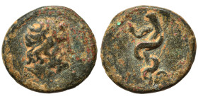 SYRIA, Seleukis and Pieria. Antioch. Pseudo-autonomous, 2nd century. Ae Tessera (bronze, 3.78 g, 18 mm). Head of Asklepios right. Rev. Serpent-entwine...