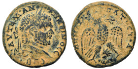 SYRIA, Seleucis and Pieria. Emesa. Caracalla, 198-217. Tetradrachm (billon, 10.57 g, 25 mm). Laureate head right. Rev. ΔΗΜΑΡX ΕΞ ΥΠΑΤOC TO Δ, eagle st...