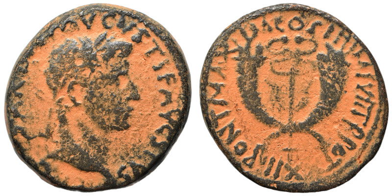 COMMAGENE. Uncertain mint. Tiberius, 14-37. Ae (bronze, 17.72 g, 29 mm). TI CAES...