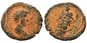 COMMAGENE. Samosata Lucius Verus, 161-169. Ae (bronze, 5.93 g, 23 mm). Laureate and cuirassed bust to right. Rev. Turreted Tyche seated to left on roc...