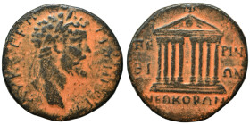 THRACE. Perinthus. Septimius Severus, 193-211. Assarion (bronze, 13.54 g, 29 mm). Laureate, draped, and cuirassed bust right. Rev. Octastyle temple, c...