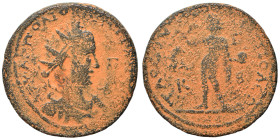 CILICIA. Tarsus. Valerian I, 253-260. Ae (bronze, 20.40 g, 35 mm). Radiate, draped and cuirassed bust right. Rev. Helios standing left, raising hand a...