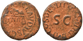 Claudius, 41-54. Quadrans (bronze, 2.59 g, 15 mm), Rome. TI CLAVDIVS CAESAR AVG Hand to left holding scales; below, P N R. Rev. PON M TR P IMP P P COS...