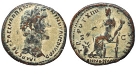 Antoninus Pius, 138-161. As (bronze, 9.35 g, 27 mm), Rome. IMP CAES T AEL HADR ANTONINVS AVG PIVS P P. Laureate head right. Rev. TR POT XIIII COS IIII...