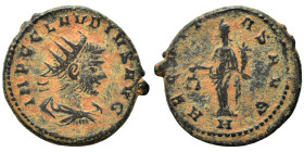 Claudius II Gothicus, 268-270. Antoninianus (bronze, 3.37 g, 20 mm), Antioch. IMP C CLAVDIVS AVG Radiate, draped and cuirassed bust right. Rev. AEQVIT...