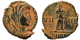Divus Constantine I, died 337. Follis (bronze, 1.97 g, 14 mm), Antioch. D V CONSTANTINVS PT AVGG Veiled, draped and cuirassed head right. Rev. Constan...