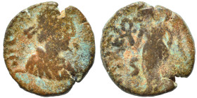 Johannes (?), usurper, 423-425. Ae (bronze, 1.29 g, 11 mm), Rome. D N IO[HANNES P F AVG ?] Pearl-diademed, draped and cuirassed bust of Johannes to ri...