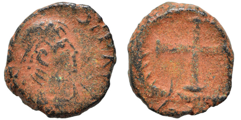 Uncertain, circa 5th cent. AD. Ae (bronze, 1.51 g, 12 mm). Pearl-diademed, drape...