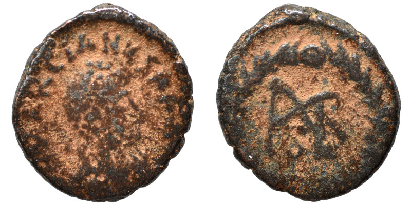 Marcian, 450-457. Nummus (bronze, 1.10 g, 11 mm). D N MARCIANVS P F AV Diademed,...