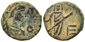 Leo I, 457-474. Nummus (bronze, 0.99 g, 10 mm), Constantinople. Pearl-diademed, draped and cuirassed bust of Leo I to right. Rev. Verina standing faci...