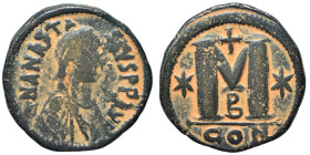 Anastasius I, 491-518. Follis (bronze, 16.65 g, 31 mm), Constantinople. D N ANASTA-SIVS P P AVG Pearl-diademed, draped and cuirassed bust of Anastasiu...