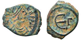Justinian I (?), 527-565. Pentanummium (bronze, 2.17 g, 15 mm), Constantinople. Diademed, draped and cuirassed bust right. Rev. Large E; Γ. SB 170. Ne...
