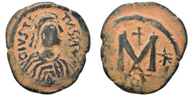 Justinian I, 527-565. Follis (bronze, 17.43 g, 35 mm), Eastern imitation. Blundered legend DN IVSTINIANVS P P AVG Diademed, draped and cuirassed bust ...