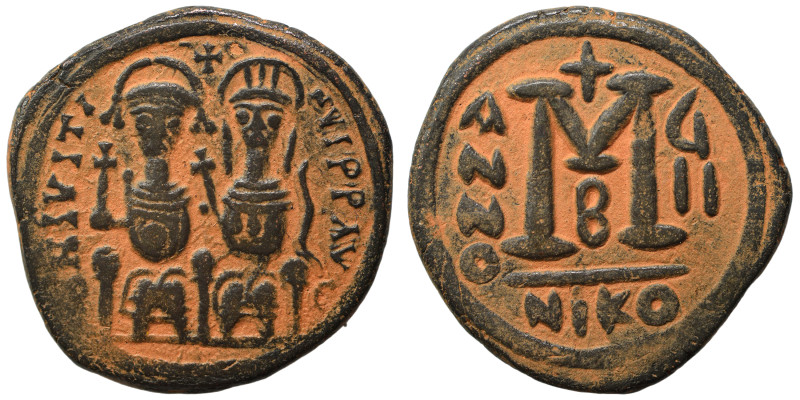 Justin II, with Sophia, 565-578. Follis (bronze, 11.56 g, 28 mm), Nicomedia. Jus...